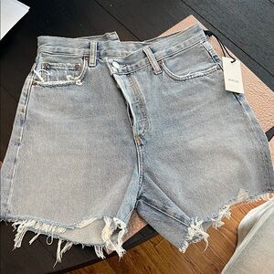 Agolde Women's Frayed Hem Jean Shorts - Light Blue